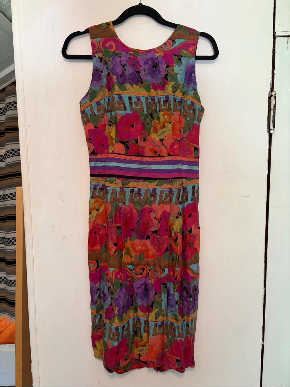 90s Positive Attitude Pink Purple colorful Floral and abstract print dress